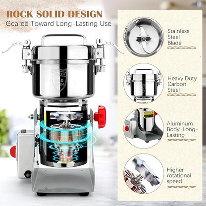 2500G Electric Grain Grinder Mill, 3500W Swing-Type 304 Dry Cereals Pulverizer Makes Dry Goods, Spices, Coffee, Pepper, Etc., Commercial 110V High-speed Superfine Machine (2500G Swing Type)