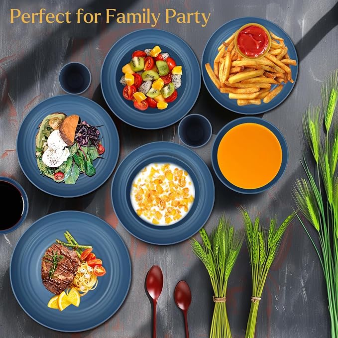 Wheat straw plates and bowls sets of 16