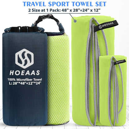 HOEAAS 2 Pack Microfiber Camping Towels, Quick Dry Towel, Super Absorbent Ultra Compact Travel Towel Soft Lightweight Sports Towel for Sweat Fast Drying Towels for Pool,Gym,Hiking,Backpacking,Fitness