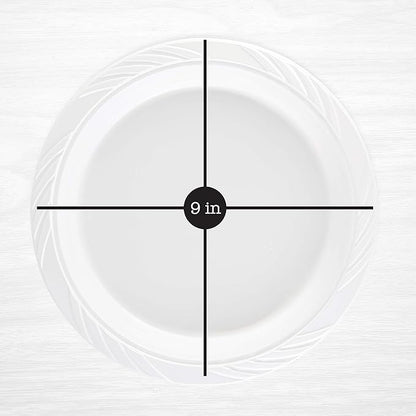 100 Count Disposable 9 Inch White Plastic Dinner Plates large