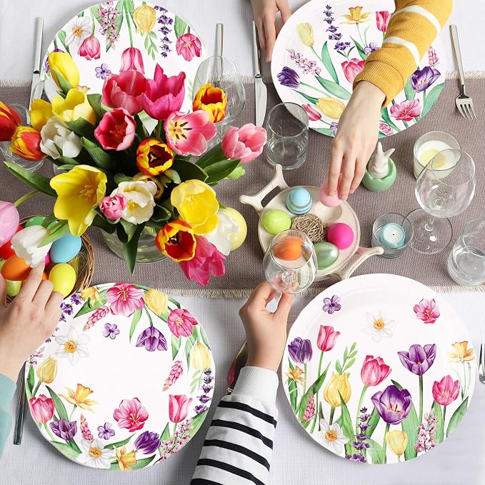 120 Pcs Spring Floral Paper Plate 7 Inch Floral Party Plate Tulip Paper Plates