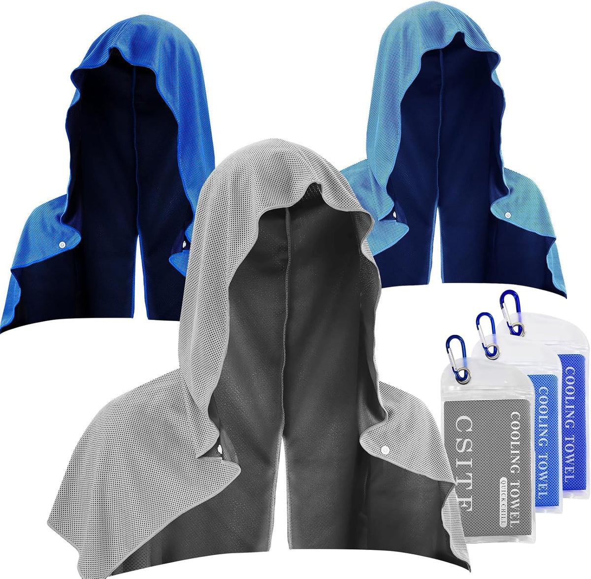 3 Pack Cooling Hoodie Towels for Neck and Face, UPF 50 Sun Protection & Instant Cooling, Ice Towels for Hot Weather, Soft Breathable Towel for Sport, Work Out, Gym, Camping & More Activities