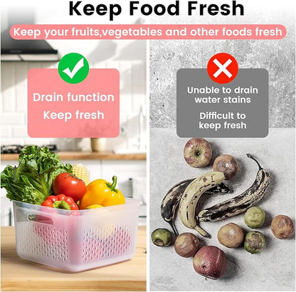 6-Piece Fruit Storage Containers for Fridge with Lids — BPA-Free Produce & Salad Keeper with Removable Colanders, Dishwasher & Microwave Safe, Multi-Size Meal Prep & Lettuce Saver