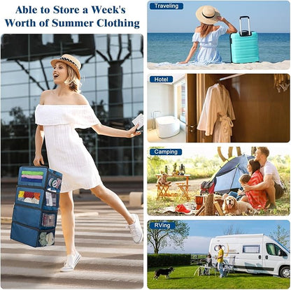 Hanging Travel Organizer, Carry on Luggage Suitcase Organizer, Travel Essentials Portable Travel Shelves Packing Cube for Travel Cruise Small,Navy Blue