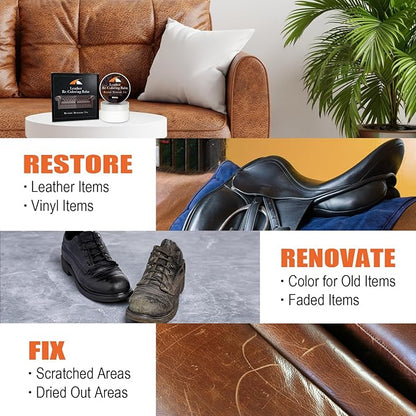 White Leather Repair Kit, White Leather Recoloring Balm, Leather Dye - Restore & Renew Scratch, Faded and Aged Leather & Vinyl Couches, Boots, Car Seats or Leather Furniture…