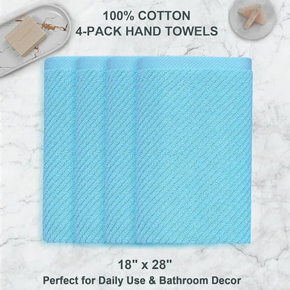 VOOVA & MOVAS Hand Towels for Bathroom Set of 4，Large 18"x 28" - 100% Cotton | Lightweight | Thick | Quick Dry | Soft | Absorbent, Bath Hand Towels, Bathroom Essentials, Blue