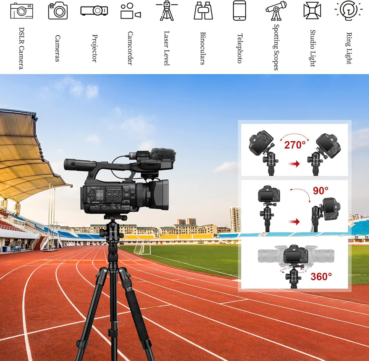 Tripod for Camera, 81" Camera Tripod Stand, 83 inch DSLR Tripods & Monopods, Aluminum Heavy Duty Tripod for Binocular Spotting Scope Telescope Phone