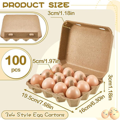 Rtteri 100 Pieces Paper Pulp Egg Cartons 3x4 Style Vintage Blank Egg Cartons for Fresh Duck Quail Storage Kitchen Family Farmhouse