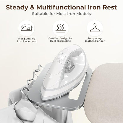Yaheetech Foldable Ironing Board, Heavy Duty Iron Board with 9 Adjustable Heights, 4 Layer Cover and Safety Iron Rest, 52X14 Compact and Space Save Iron Board for Home Laundry Room Use, Beige