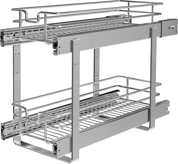 2-Tier Individual Cabinet Pull Out Shelves (9" W x 22" D), Slide Out Kitchen Panty Narrow Cabinet Storage Sliding Shelves