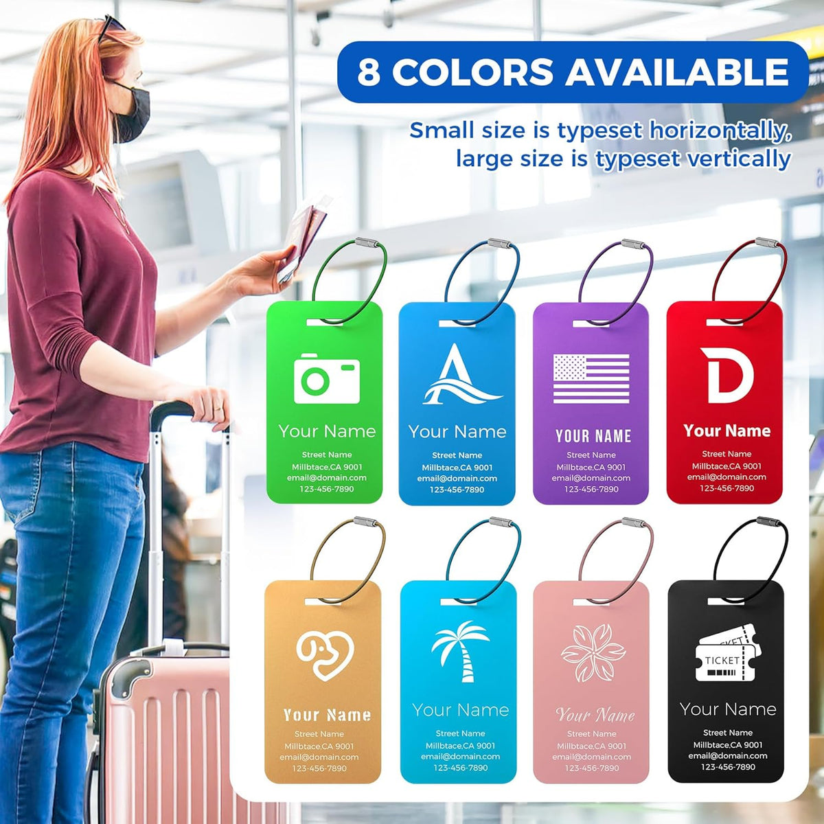 Personalized Luggage Tags, Custom Luggage Tags 4 Pack TSA Approved Double Sided Laser Engraving, Metal Luggage Tag for Suitcases with Stainless Loops, Name Tag for Bags, Backpacks (Blue)
