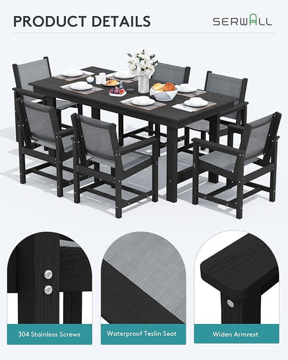 SERWALL Patio Dining Sets for 6, Outdoor HDPE Dining Set