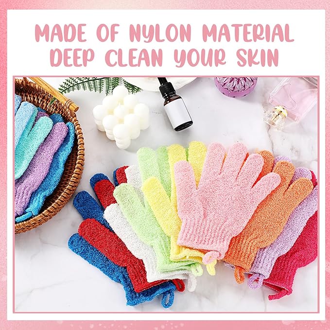 104 Pcs Exfoliating Glove Bulk Shower Gloves with Hanging Loop Exfoliating Body Scrubber Dead Skin Remover for Body Bath Beauty Spa Massage Scrubs Men Women Bathing(Multicolor)
