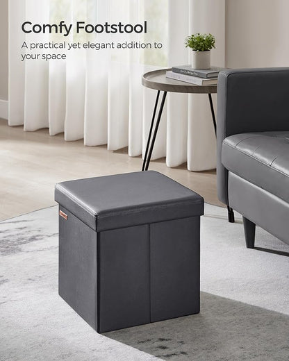 SONGMICS Mazie Collection - 15 Inches Ottoman with Storage, Footstool, Storage Ottoman, Load 660 lb, for Dorm, Living Room, Bedroom, Synthetic Leather, Dark Gray ULSF010G01