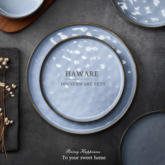 HaWare Dinnerware Sets, 6-Piece Plates and Bowls Set, Stoneware Dish Set