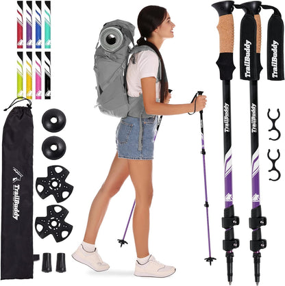 TrailBuddy Trekking Poles - Lightweight, Collapsible Hiking Poles for Snowshoe & Backpacking Gear - Pair of 2 Walking Sticks for Hiking, 7075 Aluminum with Cork Grip