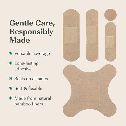 FEBU Eco-Friendly Bamboo Fabric Bandages | PFAS Free Bandages for Scrapes & Cuts | Flexible Fabric Bandage | Fully Compostable, Latex Free Bandage | 200 Count Bulk Variety