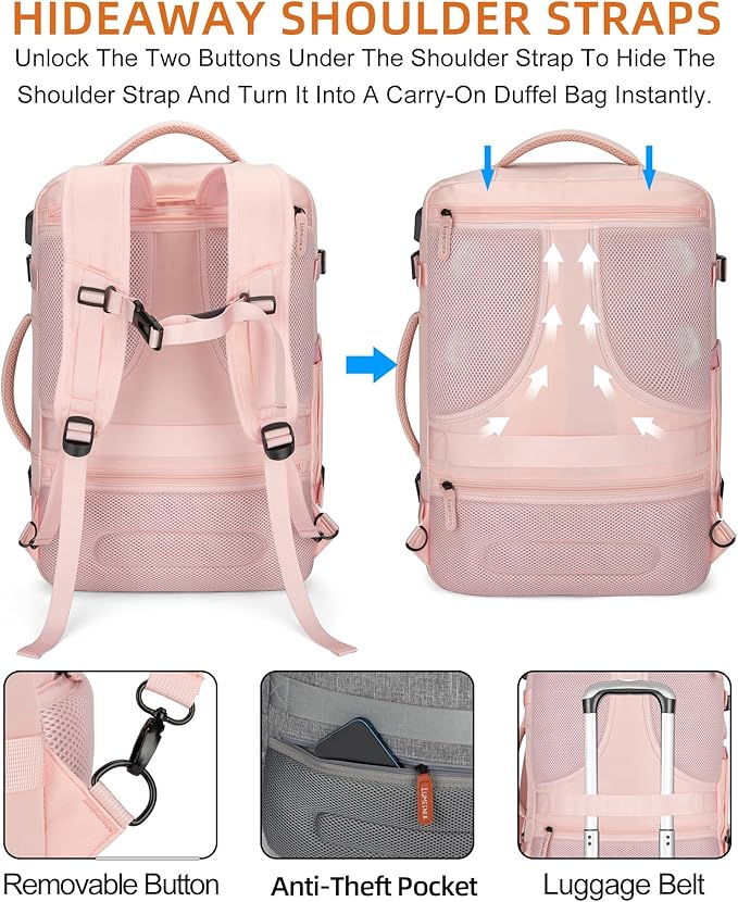 Travel Laptop Backpack,42L Carry on Luggage, Flight Approved Expandable Backpack,Business Anti Theft Weekender Bags for Women Men, Water Resistant Expandable Backpacks With 4 Packing Cubes