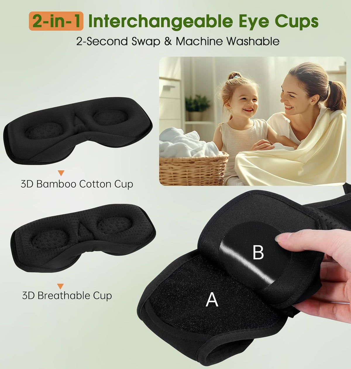 LC-dolida Bamboo Cotton Bluetooth Sleep Mask, 2 in 1 3D Soft Sleep Mask with Sleep Headphones, Sleep Eye Mask with Timming Setting, Blackout Sleeping Mask for Side Sleepers, Women Men, Black