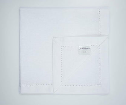 PurpleEssences Set of 12 Hemstitch Cloth Dinner Napkins 100% Cotton - Soft Durable Washable - Ideal for Wedding Fall Thanksgiving - Perfect Everyday Use Table Linen 18x18 - White