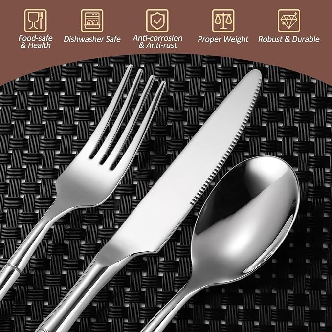 20 Pieces Bamboo Flatware Set Silverware Set Service