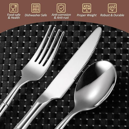 20 Pieces Bamboo Flatware Set Silverware Set Service