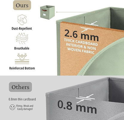 DECOMOMO Storage Bins, Cube Storage Bin with Labels, Fabric Storage Cubes for Shelves (10.5" x 11" / 6pcs, Sage Green)