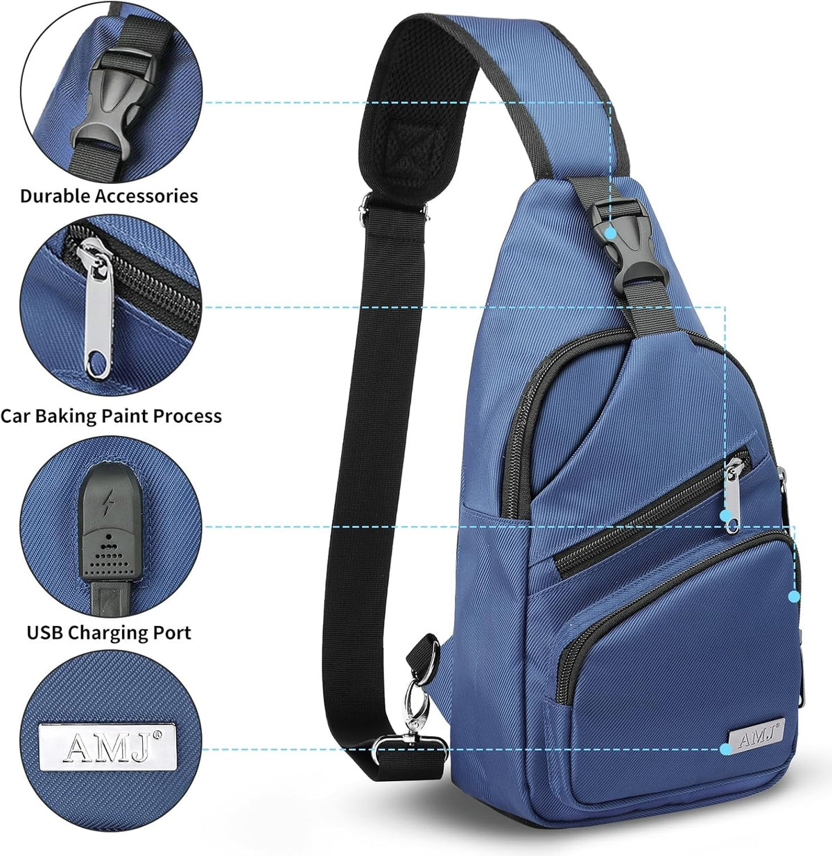 AMJ Crossbody Sling Bag Men Women, Casual Shoulder Backpack, Chest Daypack Satchel for Hiking Travel