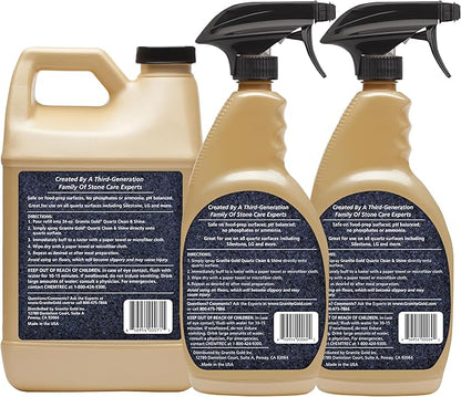 Granite Gold Quartz Clean & Shine Streak-Free Cleaner Deeps Cleans and Polishes All Quartz Surfaces Including Silestone, LG, and More, 64 Fluid Ounces and 2 x 24 Fluid Ounces