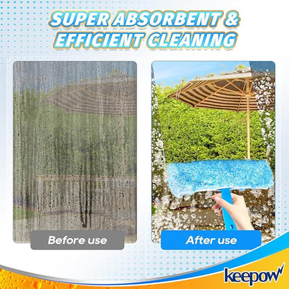 KEEPOW 10" Microfiber Window Scrubber Refill Replacement Compatible with MR.SIGA Professional Window Cleaning, Reusable Squeegee Cloth Sleeve (4 Pack)
