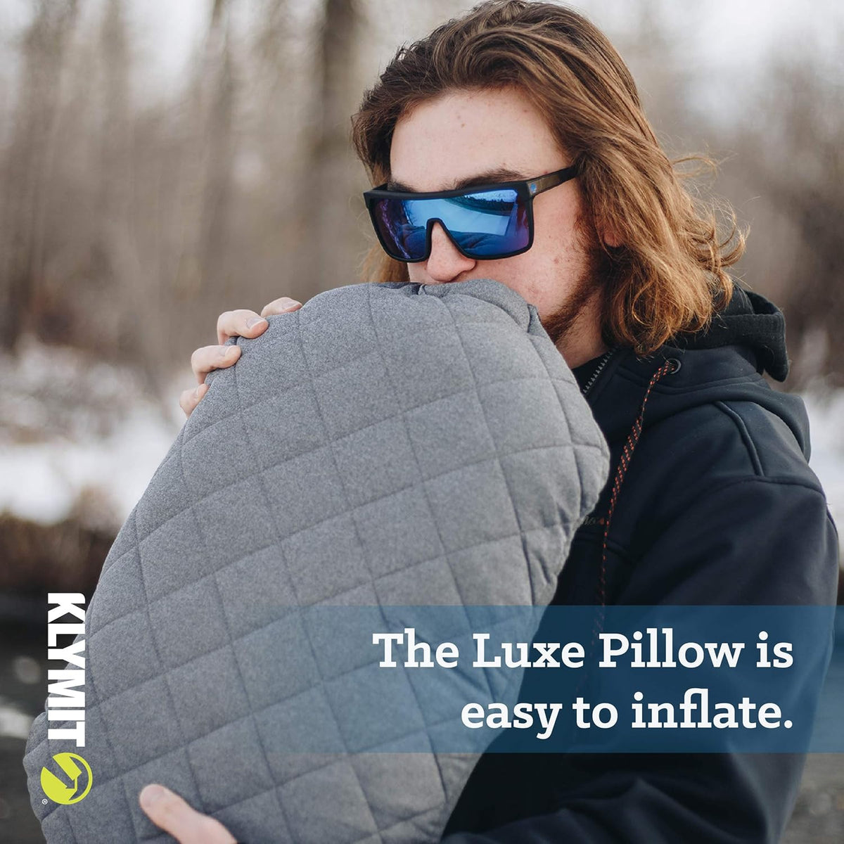 Klymit Luxe Travel Pillow, Lightweight Inflatable Hybrid Airplane, Backpacking, Hammock, and Camping Pillow, Grey