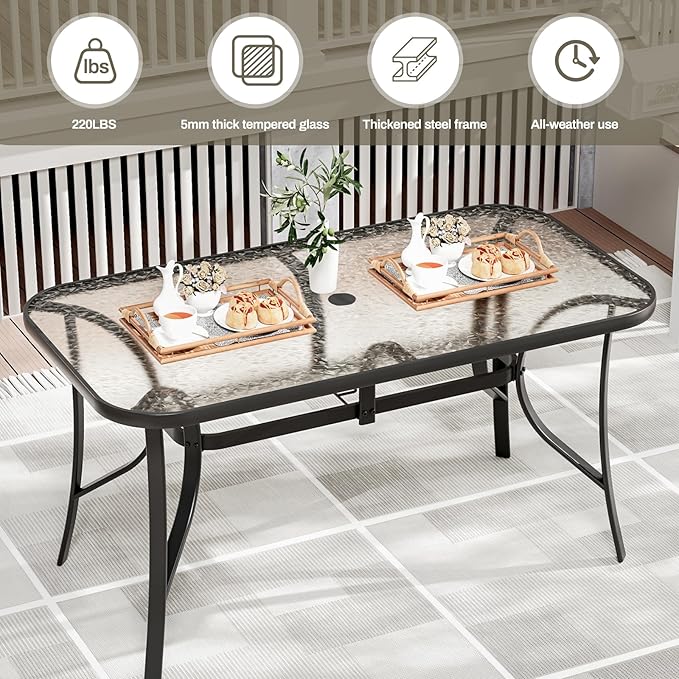 TLSUNNY Patio Outdoor Table W/ 1.69″ Umbrella Hole, Outdoor Metal Furniture