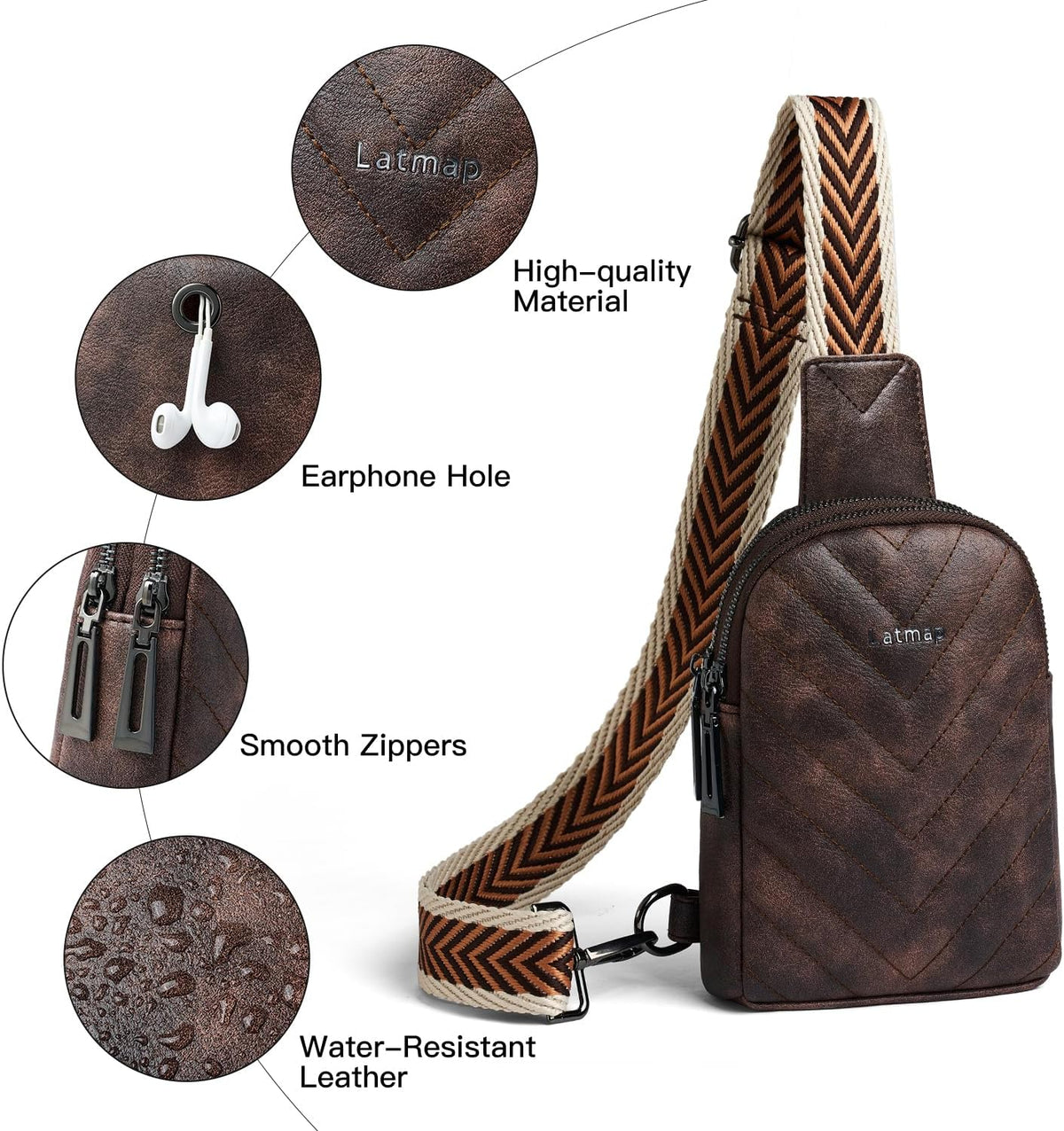 7L Sling Bag for Women Men Leather Small Sling Backpack Daypack Anti Theft Fanny Pack Crossbody Purse Travel