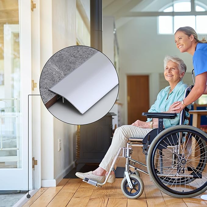 Gaahing Aluminum Floor Transition Threshold Strip, Bridge The Height Gap Between 0.2 to 0.5 inches for Doorway Ramp Tiles Laminate Planks (2Pcs x 35.4in x 1.7in, Matte Silver)