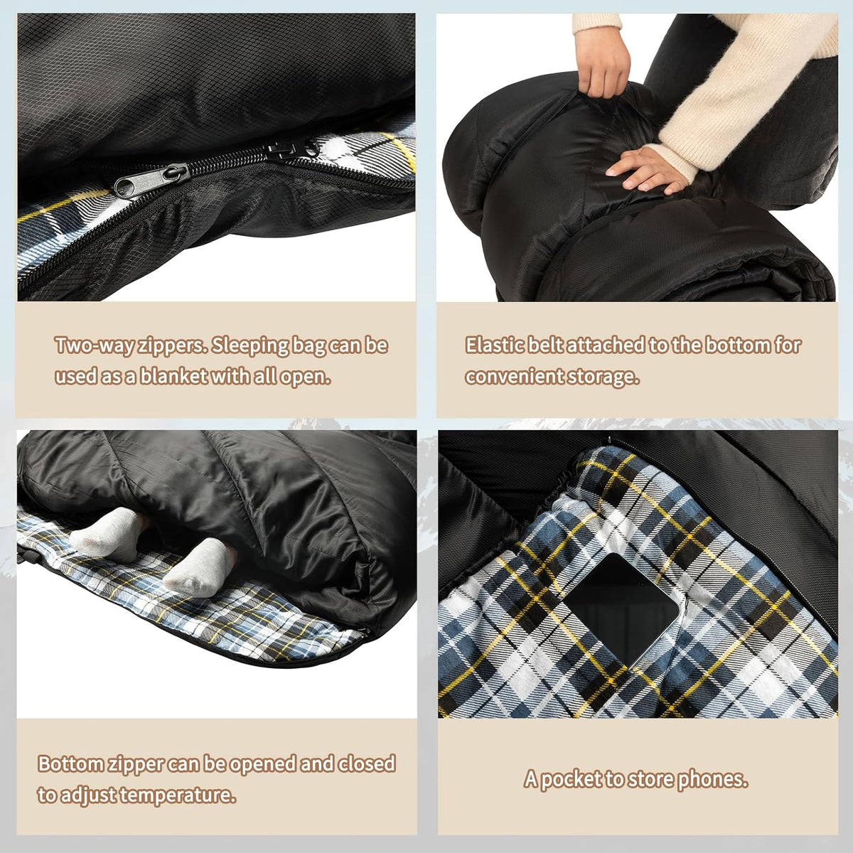 GEERTOP Flannel Sleeping Bag for Adults XXL 4 Season, 0 Degree Sleeping Bag for Winter Cold Weather