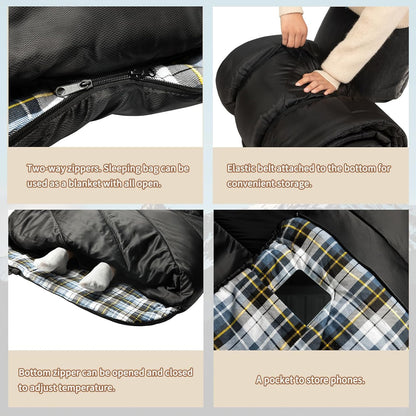 GEERTOP Flannel Sleeping Bag for Adults XXL 4 Season, 0 Degree Sleeping Bag for Winter Cold Weather