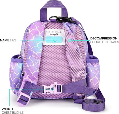 mibasies Backpack Leash for Toddlers 1-3: Baby Backpack for Girls with Anti-Lost Harness - Mermaid Purple