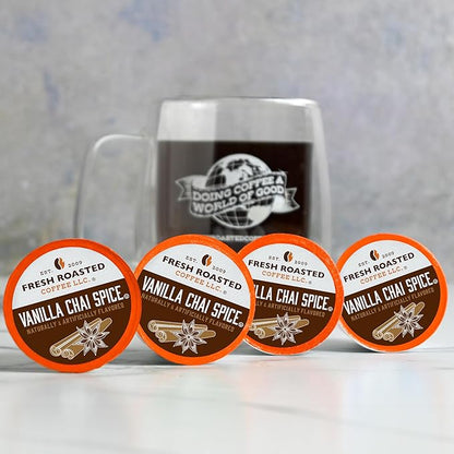 Fresh Roasted Coffee, Vanilla Chai Spice, Flavored Coffee Pods, K-Cup Compatible, 24 Count