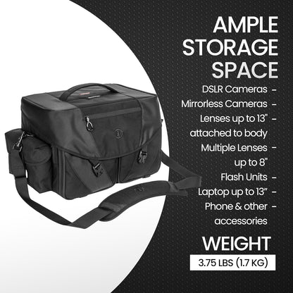 Tamrac Stratus 15 Camera Bag for Photographers, Camera Case for Photography Accessories, Shoulder Bag for DSLR and Mirrorless Cameras, Crossbody Camera Bag with Tripod Holder Strap - Black