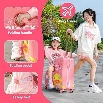 Kids' Lightweight Ride on Luggage with Spinner Wheels & Foldabe Design (Pink Duck, 24"+ Aged 3-12 Toddler)