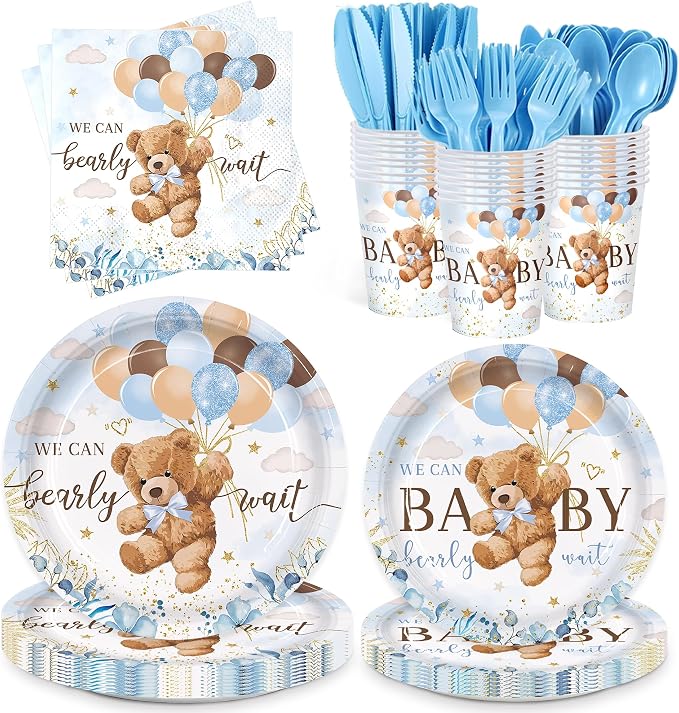 168pcs We Can Bearly Wait Bear Plates Napkins