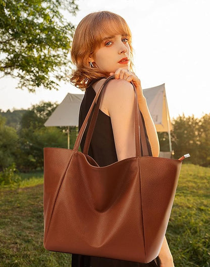 KALIDI Large Tote Bag Vegan Leather Casual Zipper Work Bag Weekender Hobo for Women 23L Oversize Shoulder Travel Purse