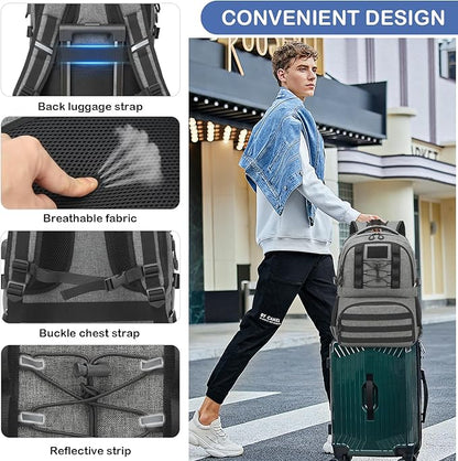 Laptop Lunch Backpack for Men - 40L Large Capacity Work Backpack with Lunch Compartment and USB Post, RFID Insulated Cooler Backpack for Work, Travel, Picnic, Black+Gray