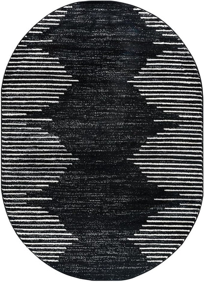 Rugshop Bohemian Stripe Stain Resistant High Traffic Living Room Kitchen Bedroom Dining Home Office Oval Area Rug 5' x 7' Black