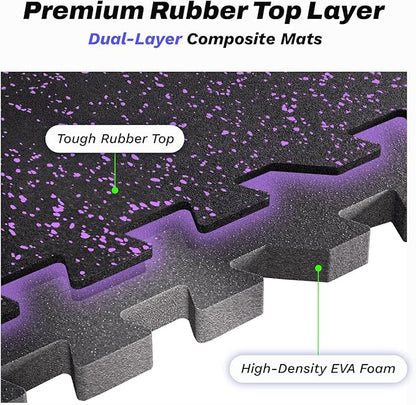 AIRHOP 0.56in Thick 96 Sq Ft Exercise Equipment Mats, 24 Tiles Upgraded Rubber Top with High Density EVA Foam, Large Interlocking Puzzle Gym Flooring for Home Gym, Heavy Weight Workout, 24 x 24in