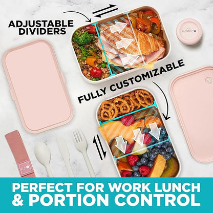 Double Premium Bento Box Adult, 67 fl oz BPA-Free - Dusty Pink Stackable Lunch Box with Leak-Proof Lids & Dividers, Perfect for Meal Prep, Lunches & Portion Control