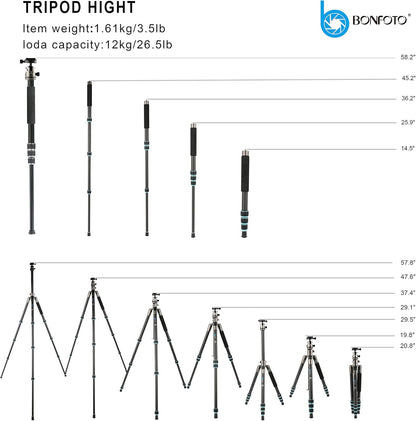 BONFOTO Portable Aluminum Alloy B674A Lightweight Camera Travel Tripod Monopod with Ball Head for DSLR (Bronze Grey)