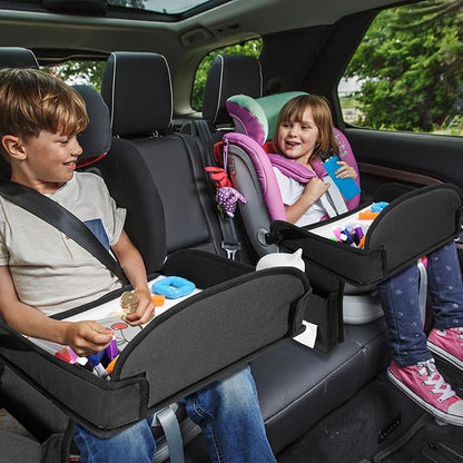 Kids Travel Tray for Toddler Car Seat, Lap Tray for Girl Activities with Dry Erase Board & Cooler Cup Holder, Road Trip Essentials Accessories with No-Drop Large Tablet iPad Holder Stand,2Pc Black