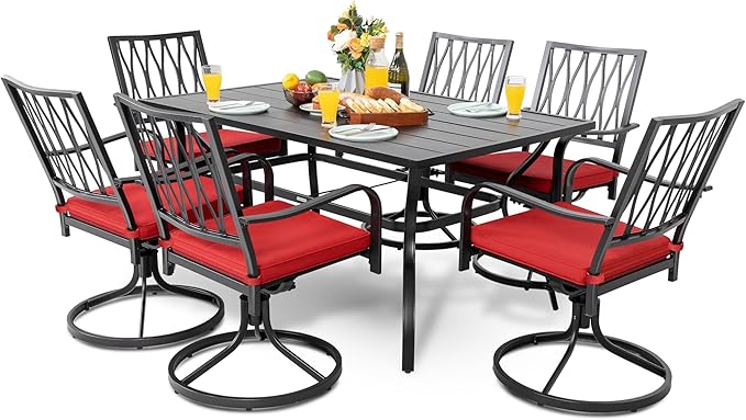 NUU GARDEN 7 Piece Outdoor Dining Set Rectangle Iron Patio Table