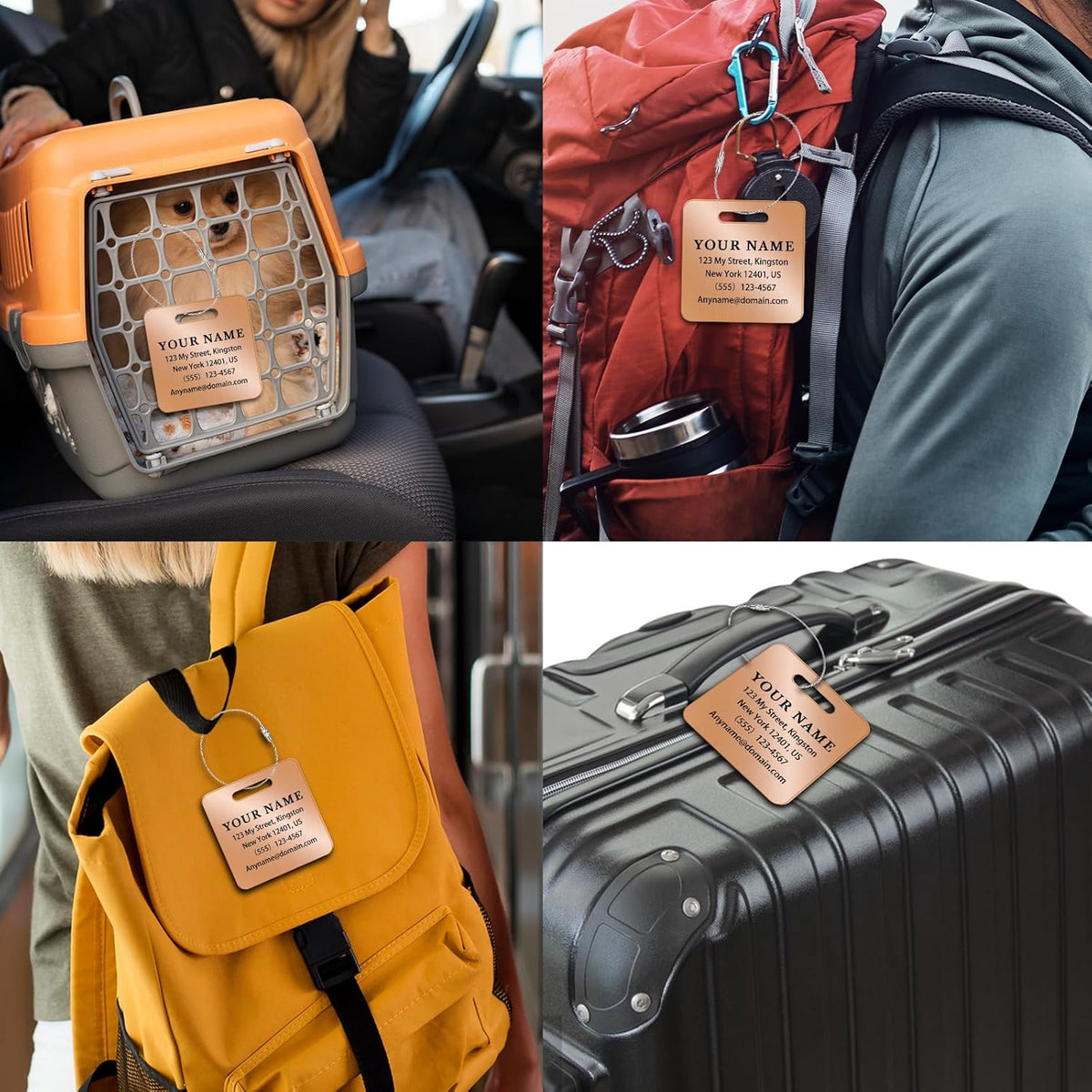Personalized Luggage Tags for Suitcases (2/4/6/8 Pack) - Custom Engraved Metal Travel Tag, Customizable Pattern/Name/Text for Bags Backpacks Suitcases